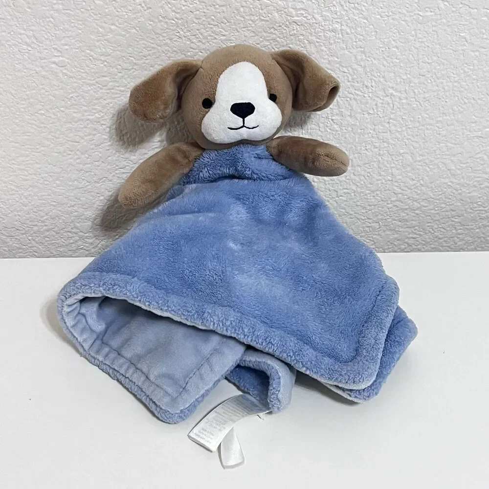 Carter's Tan Puppy Dog Blue Security Blanket Lovey Lovie Blankie